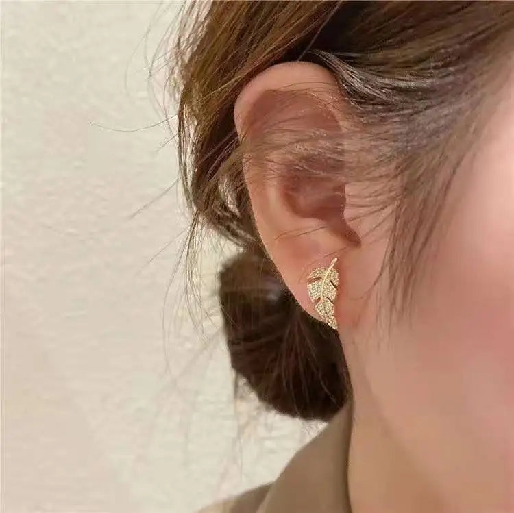 MICRO PAVE GOLDEN LEAF EARRINGS