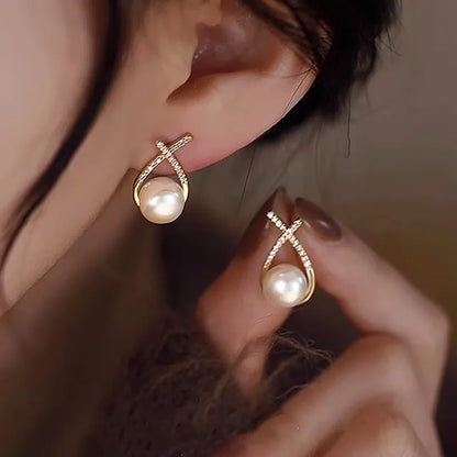 METAL FASHION PEARL EARRINGS