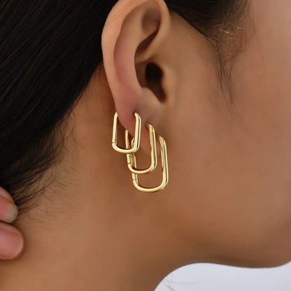 GOLD METAL SQUARE HOOP EARRINGS