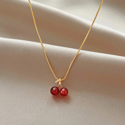 NEW WINE RED CHERRY GOLD NECKLACE