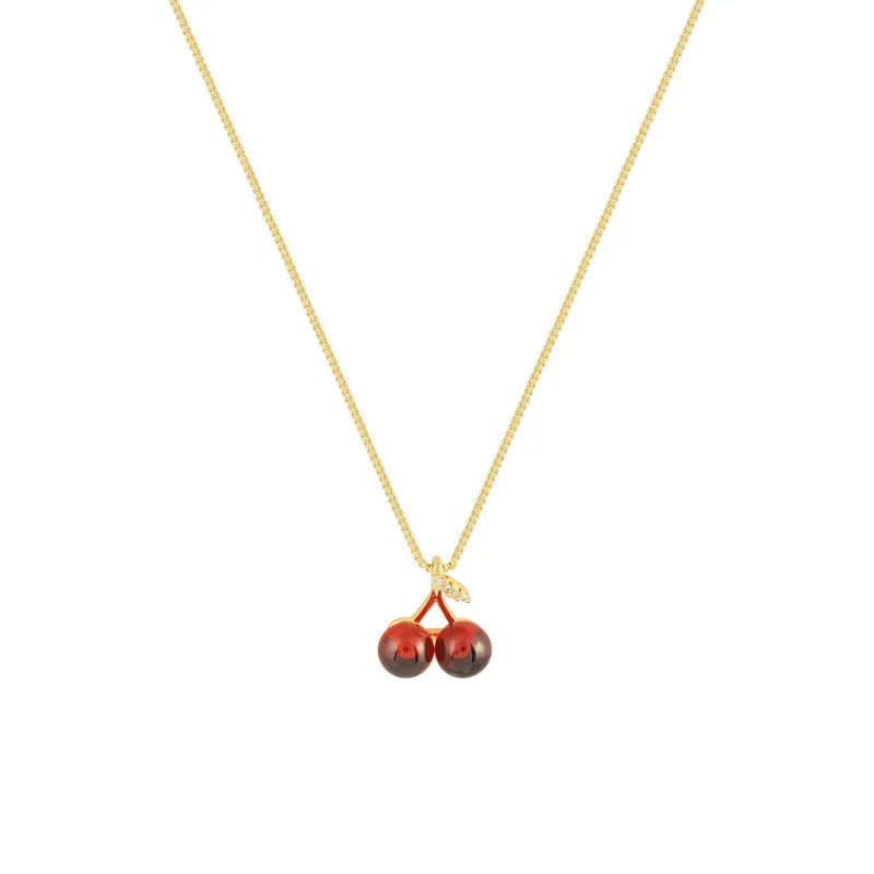 NEW WINE RED CHERRY GOLD NECKLACE