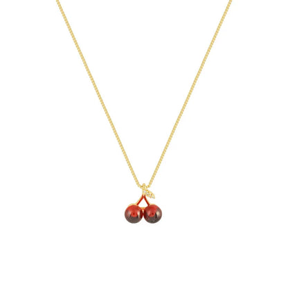 NEW WINE RED CHERRY GOLD NECKLACE