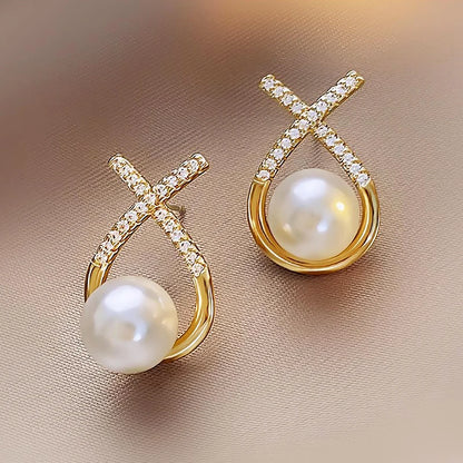 METAL FASHION PEARL EARRINGS