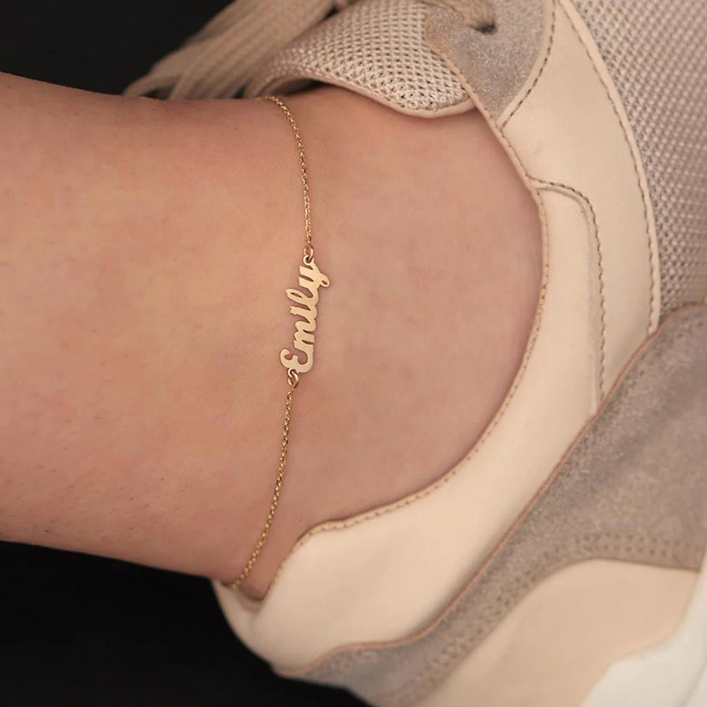 STAINLESS 14K GOLD CUSTOM NAME ANKLET