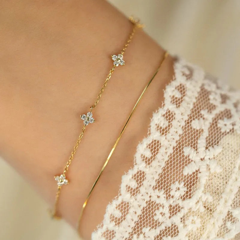 PLATED 18K GOLD SHINY ZIRCON FLOWER BRACELET