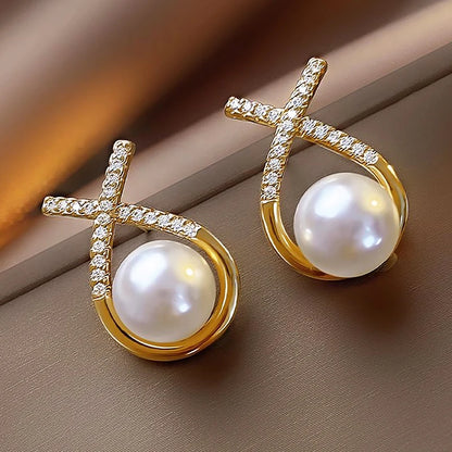 METAL FASHION PEARL EARRINGS