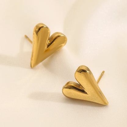 18K GOLD HEART STUD BASIC DAILY EARRINGS