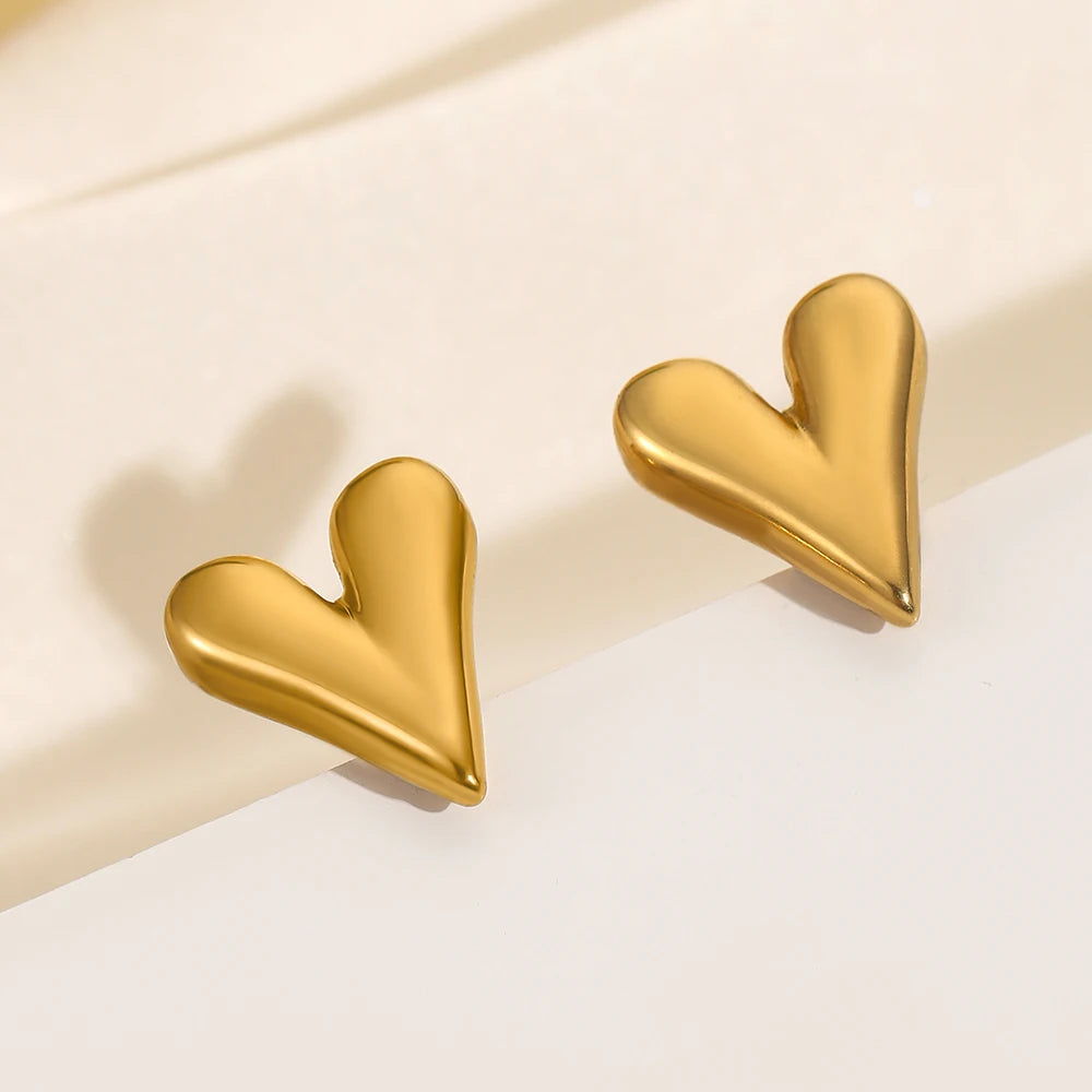 18K GOLD HEART STUD BASIC DAILY EARRINGS