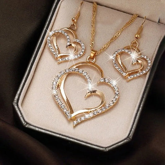 SET HEART SHAPED JEWELRY SET OF EARRINGS PENDANT NECKLACE