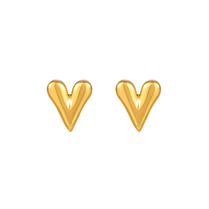 18K GOLD HEART STUD BASIC DAILY EARRINGS