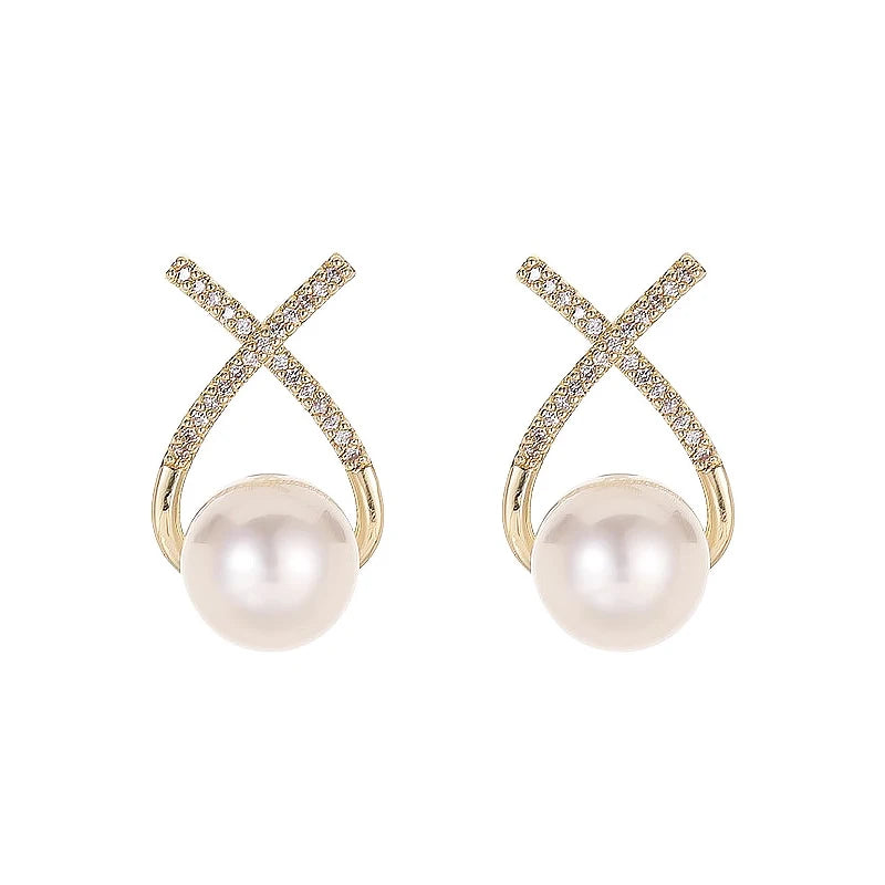 METAL FASHION PEARL EARRINGS