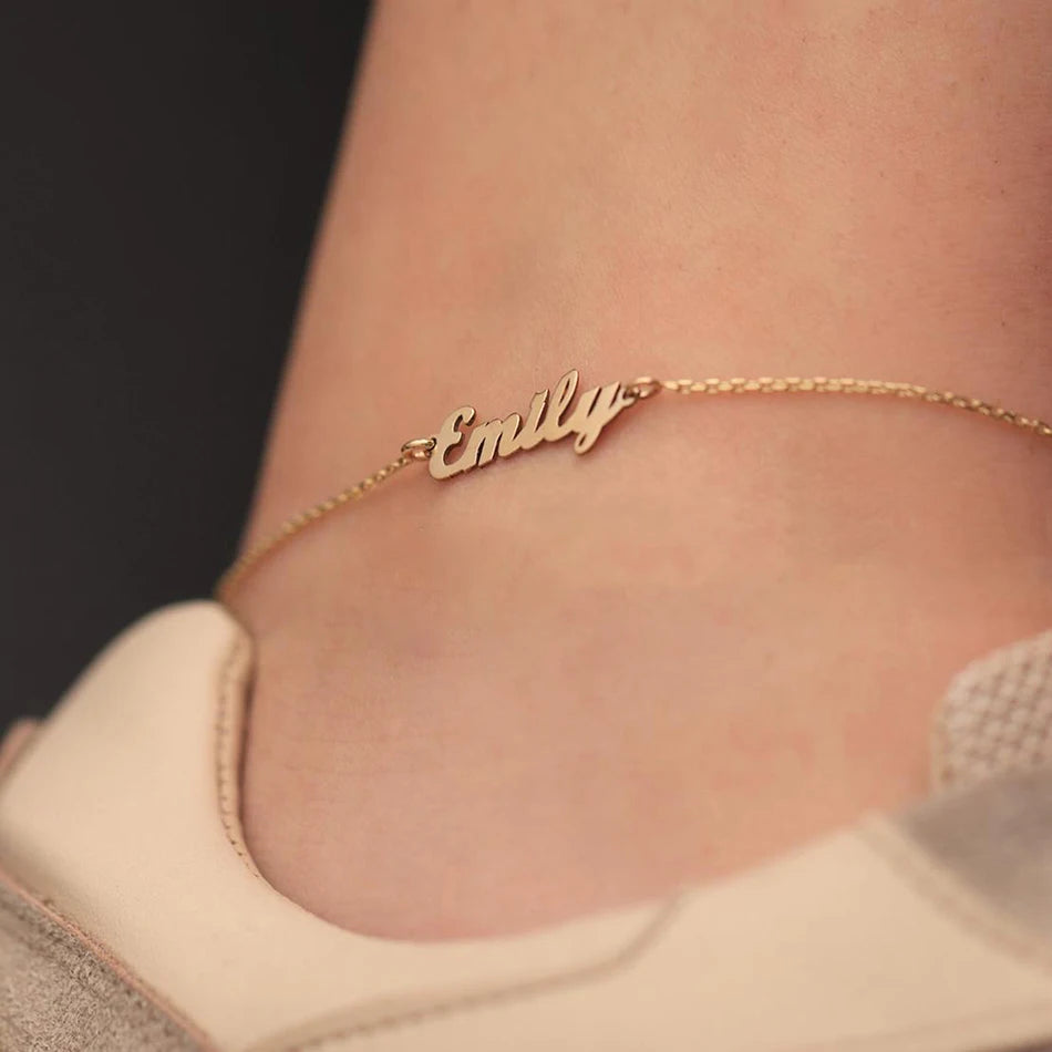 STAINLESS 14K GOLD CUSTOM NAME ANKLET