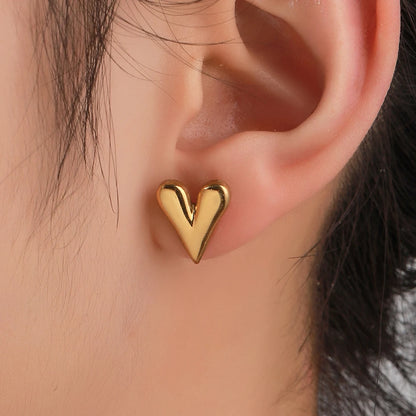 18K GOLD HEART STUD BASIC DAILY EARRINGS