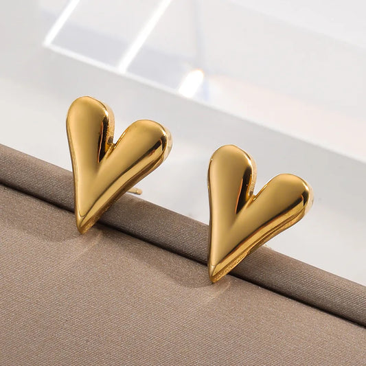 18K GOLD HEART STUD BASIC DAILY EARRINGS