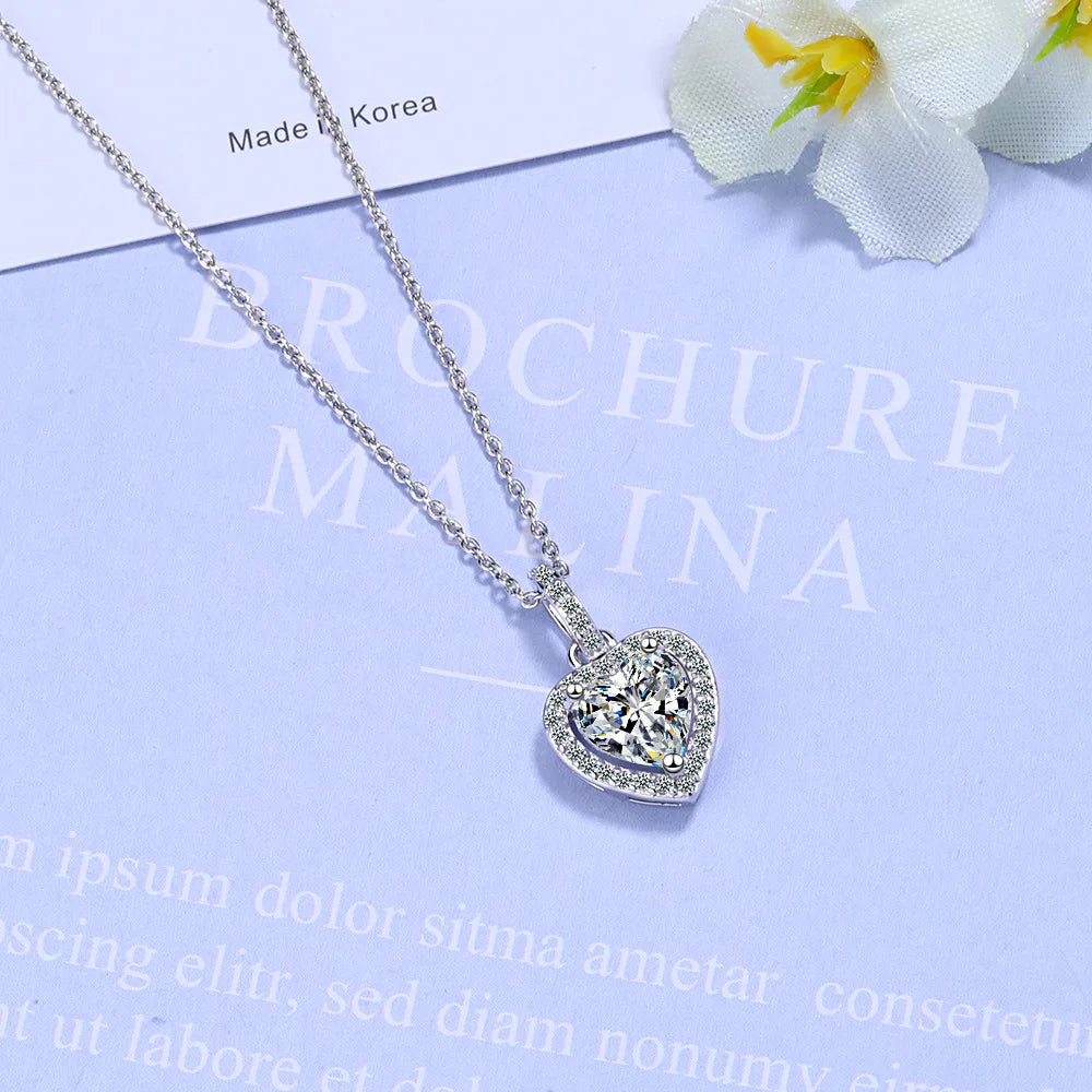 SILVER ZIRCON HEART PENDANTS NECKLACES