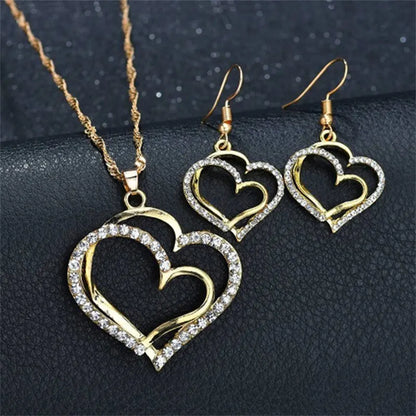 SET HEART SHAPED JEWELRY SET OF EARRINGS PENDANT NECKLACE