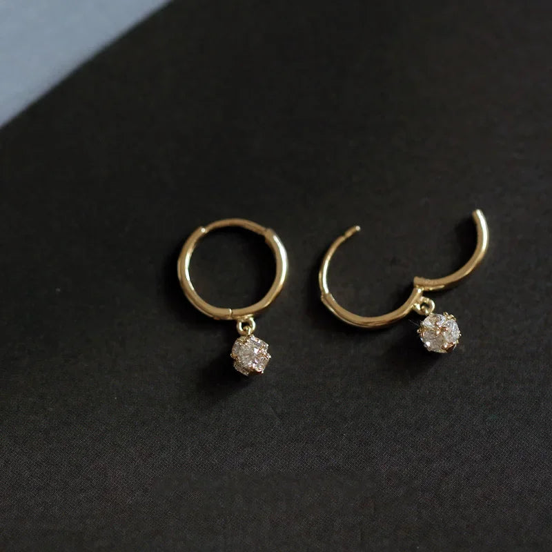 CRYSTAL NEEDLE ZIRCON GOLD EARRINGS