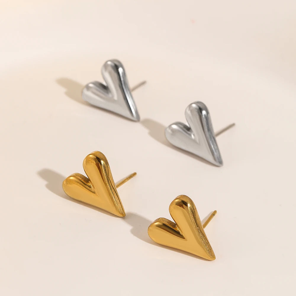 18K GOLD HEART STUD BASIC DAILY EARRINGS