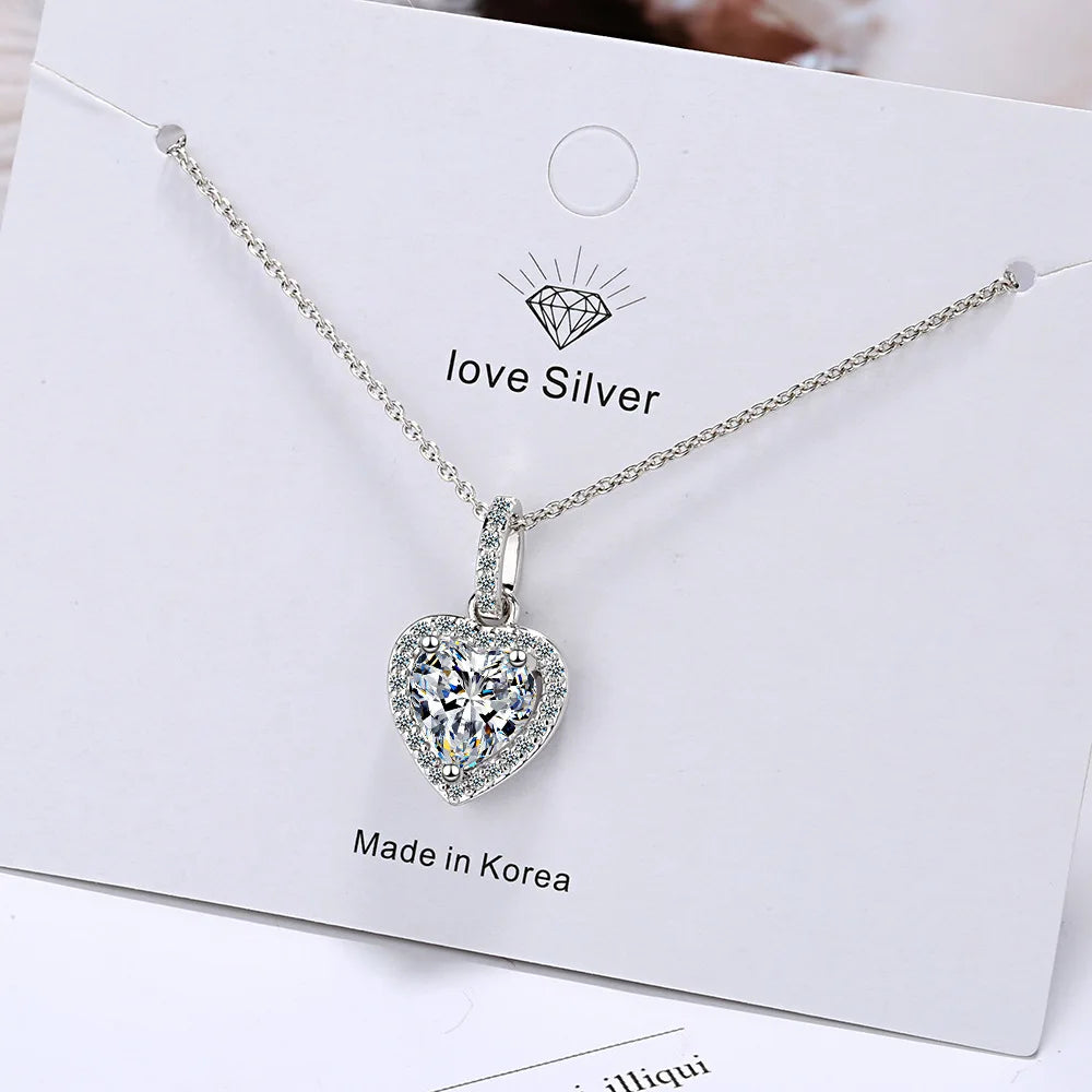 SILVER ZIRCON HEART PENDANTS NECKLACES